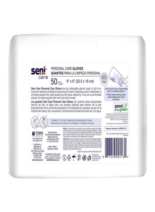 Seni Care Wash Mitt, 6" x 9" White Disposable Personal Care Gloves for Skin Cleansing, 50 Count (1 Pack of 50) - Image 4